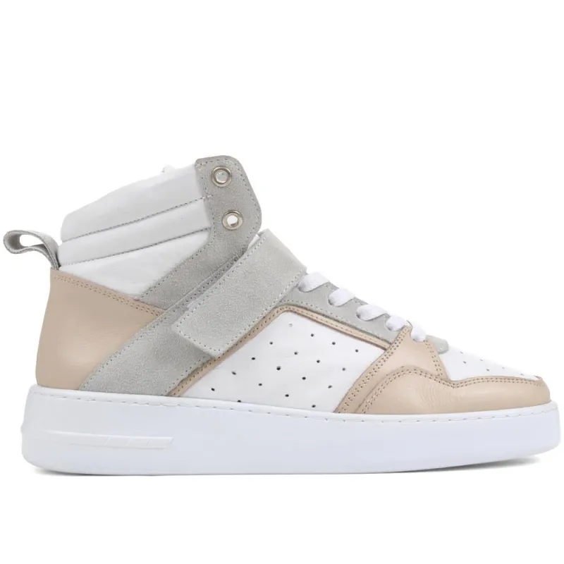 Andra Leather High Top Trainers - ANDRA / 323 090 - Beige-White sold by Jones Bootmaker