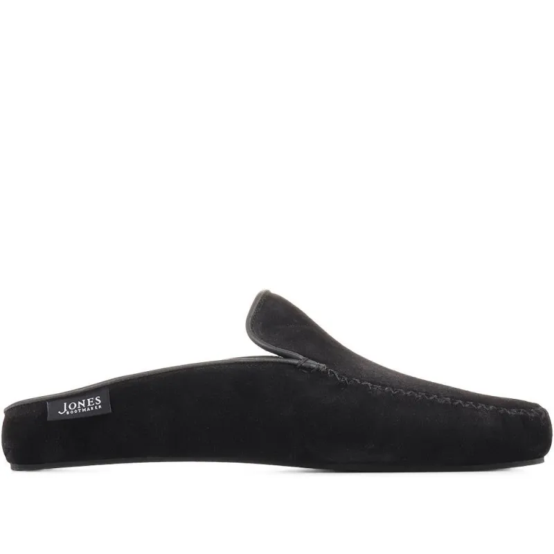 Yarmouth Leather Moccasin Slippers - YARMOUTH / 323 048 - Black Suede sold by Jones Bootmaker