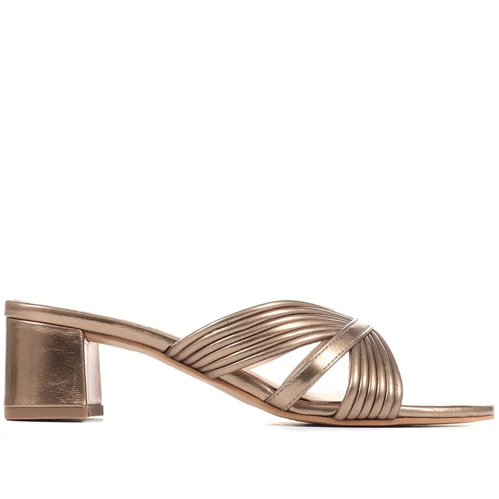 Larinda Block Heel leather Mules - LARINDA / 322 281 - Bronze sold by Jones Bootmaker