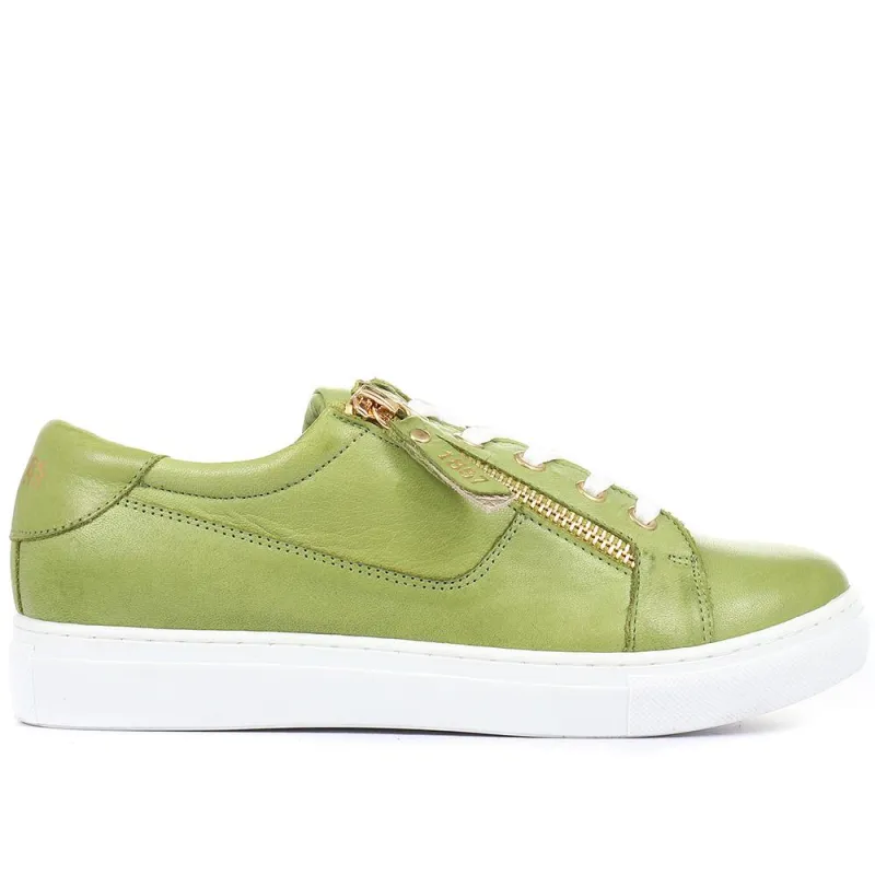 Padova Leather Lace-Up Trainers - PADOVA / 320 235 - Green sold by Jones Bootmaker