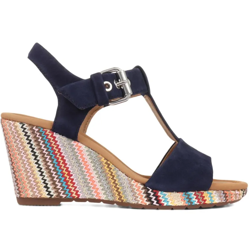 Karen Wedge T-Bar Sandals - KAREN2 / null - Navy Multi sold by Jones Bootmaker