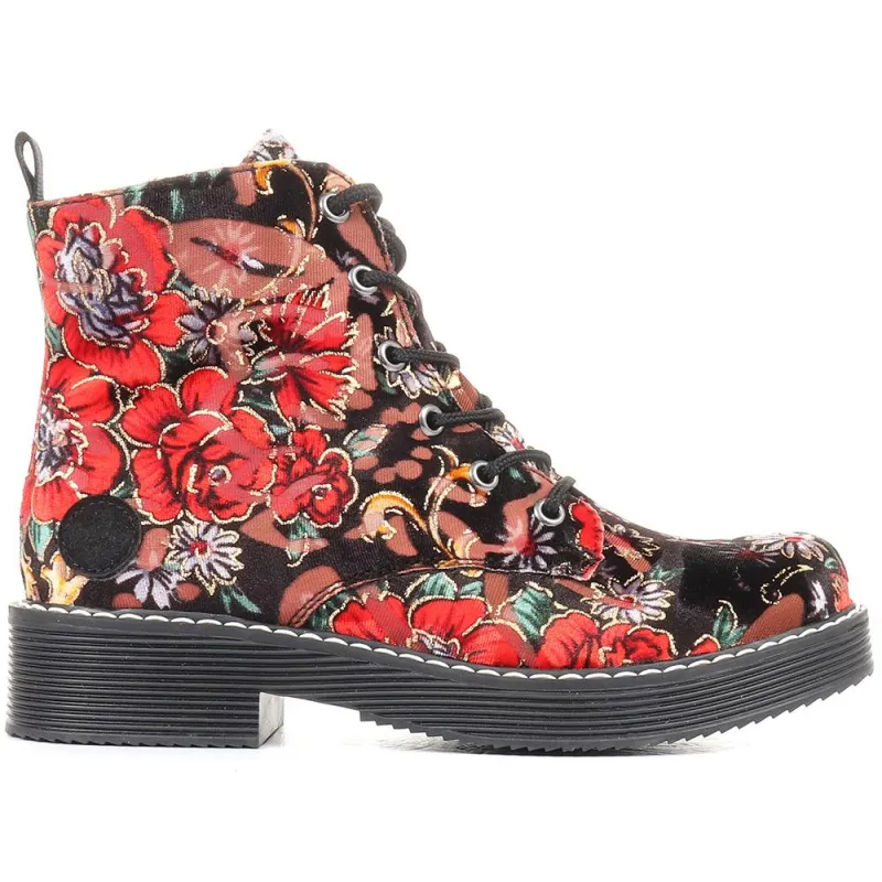 Floral Lace Up Boots - RKR34512 / 320 674 - Floral sold by Jones Bootmaker