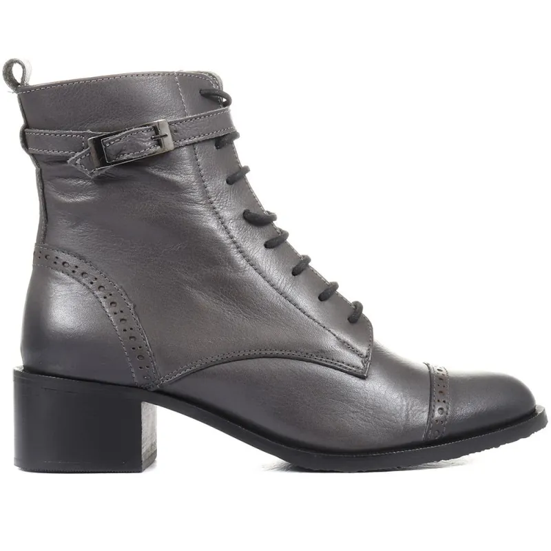 Madie Heeled Leather Ankle Boots - MADIE / 320 433 - Grey sold by Jones Bootmaker