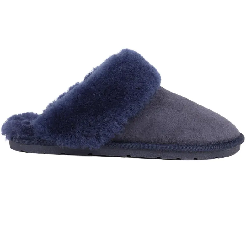 Bella-Rose Sheepskin Mule Slippers - BELLA-ROSE / 319 378 - Navy sold by Jones Bootmaker