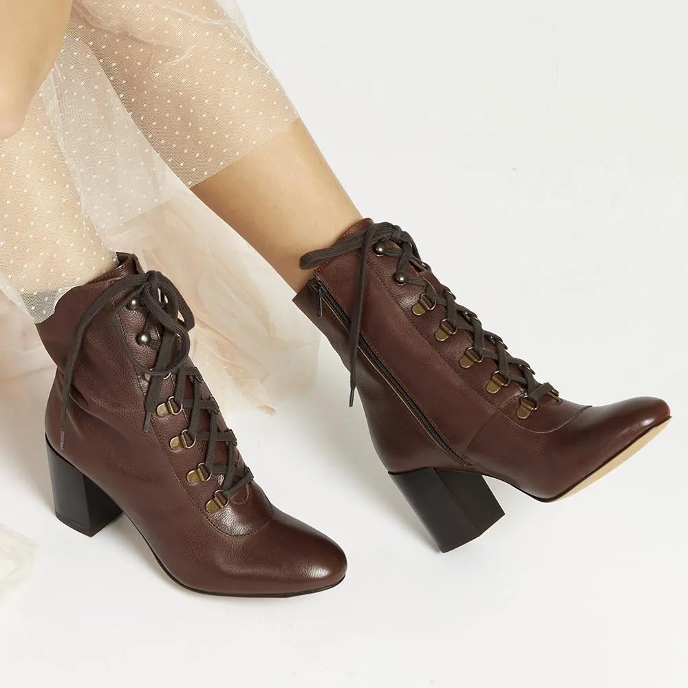 Liana Lace-Up Heeled Ankle Boots - LIANA / 319 203 - Tan Leather sold by Jones Bootmaker product image thumbnail 5