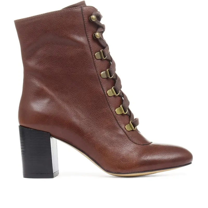 Liana Lace-Up Heeled Ankle Boots - LIANA / 319 203 - Tan Leather sold by Jones Bootmaker