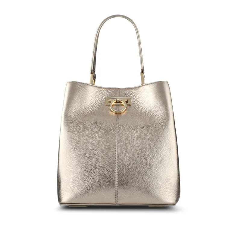 Verna Leather Shoulder Bag - VERNA / 325 467 - Gold Metallic sold by Jones Bootmaker