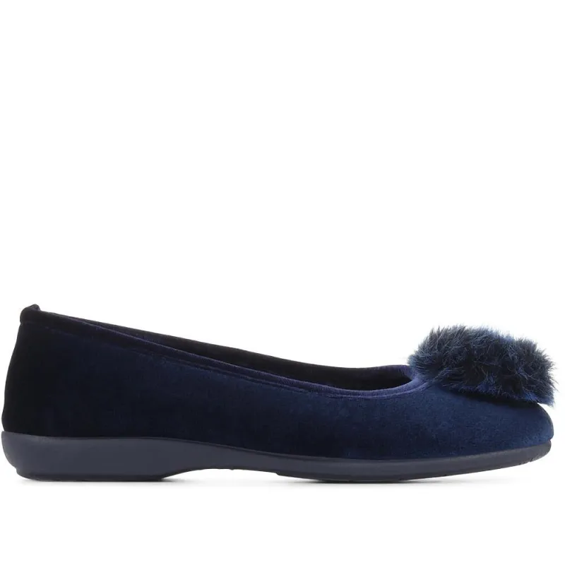 Erika Pom Pom Slippers - ERIKA / 322 776 - Navy sold by Jones Bootmaker