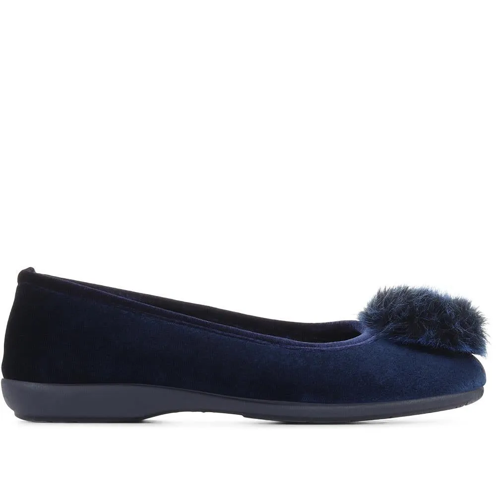 Erika Pom Pom Slippers - ERIKA / 322 776 - Navy sold by Jones Bootmaker