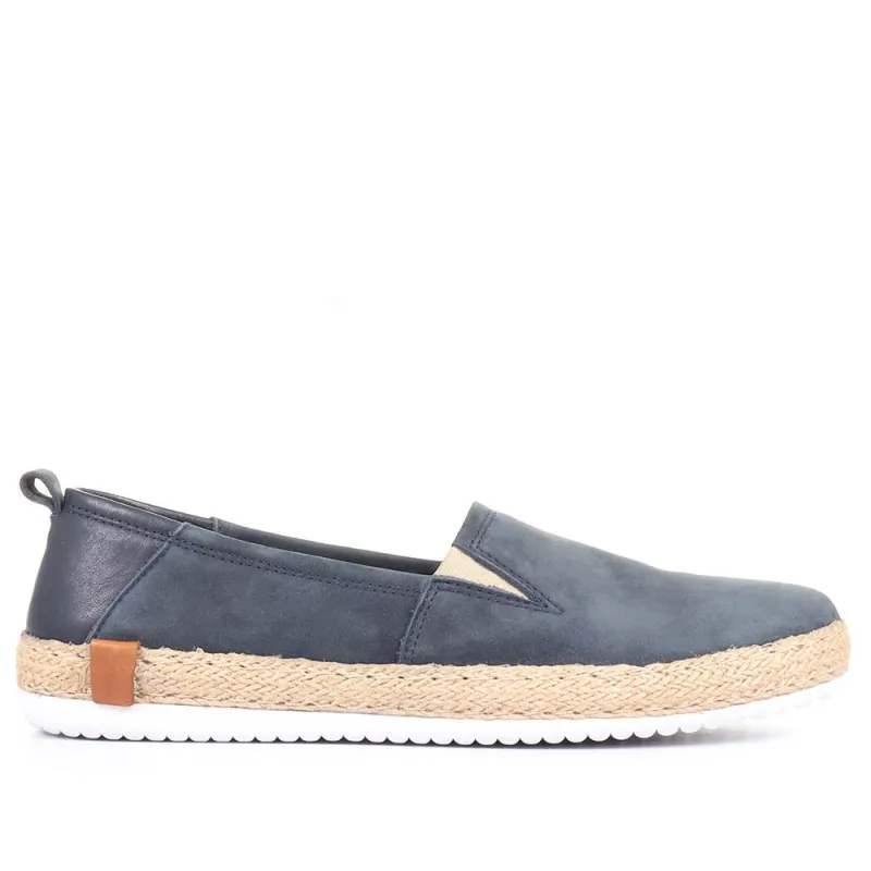 Milan Leather Espadrille Flats - MILAN / 320 085 - Navy sold by Jones Bootmaker