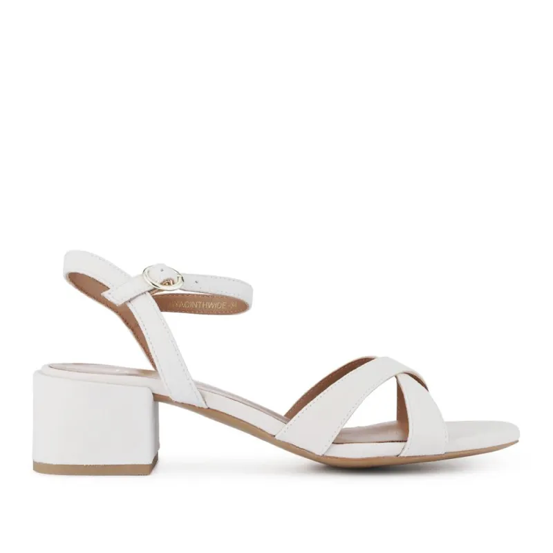 Hyacinth Wide-Fit Heeled Leather Sandals - HYACINTHWIDE / 327 389 - Cream sold by Jones Bootmaker