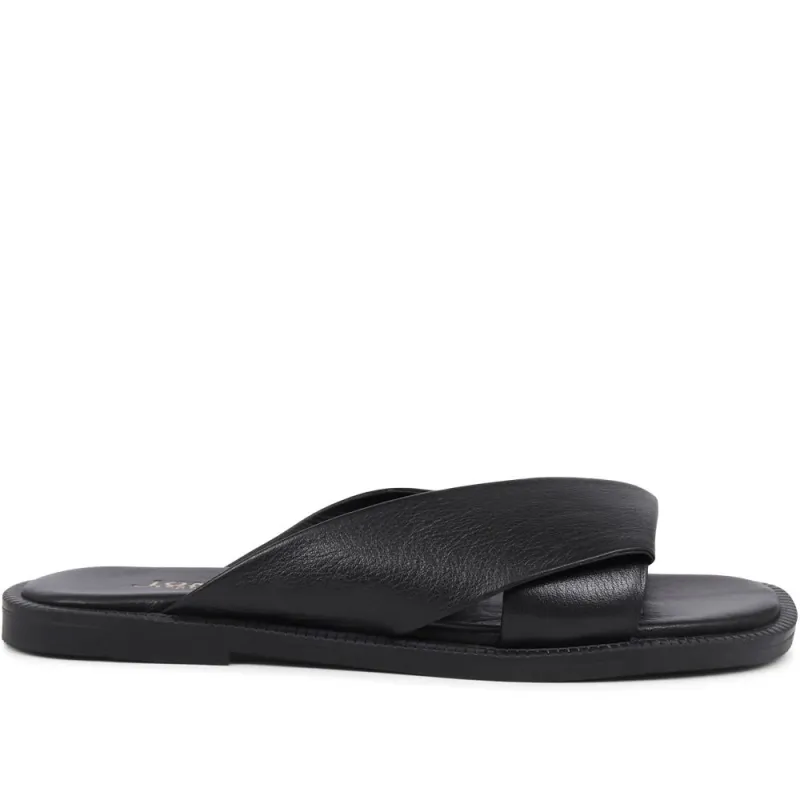 Hazelle Flat Mule Sandals - HAZELLE / 325 227 - Black sold by Jones Bootmaker