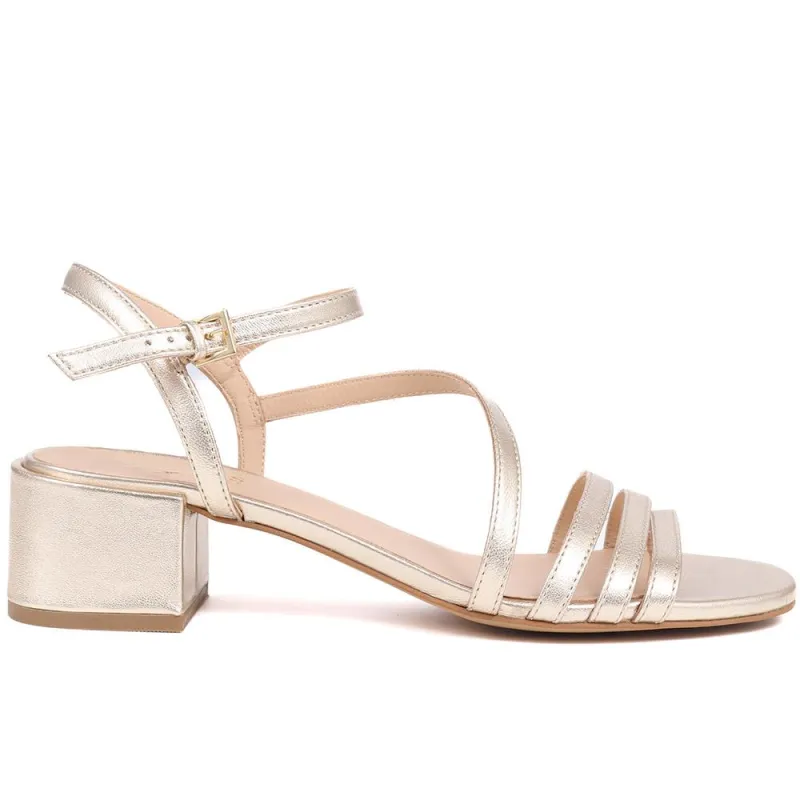 Ginette2 Heeled Leather Sandals - GINETTE2 / 325 061 - Gold sold by Jones Bootmaker