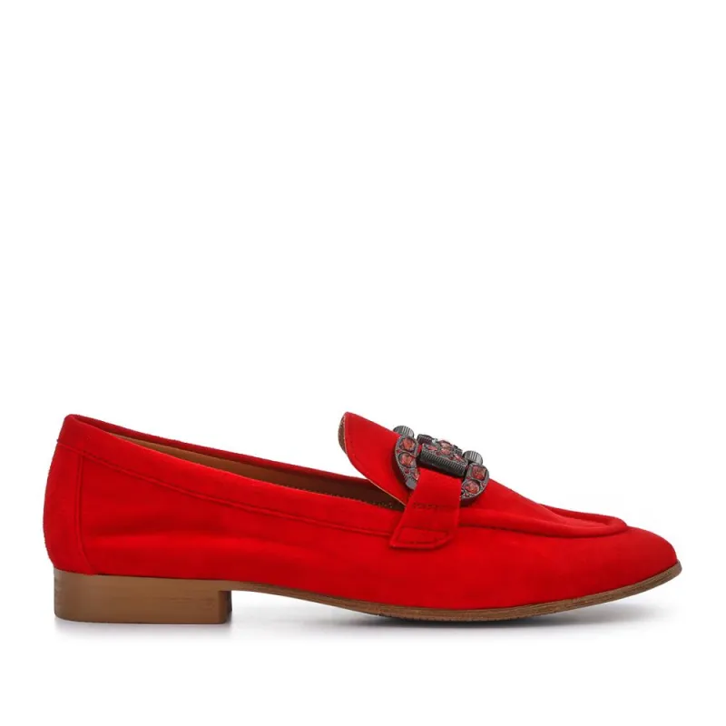 Buckle-Detailed Slip-On Shoes - SINO41503 / 327 603 - Berry Suede sold by Jones Bootmaker