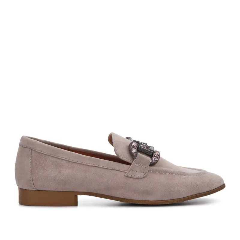 Buckle-Detailed Slip-On Shoes - SINO41503 / 327 603 - Taupe Suede sold by Jones Bootmaker