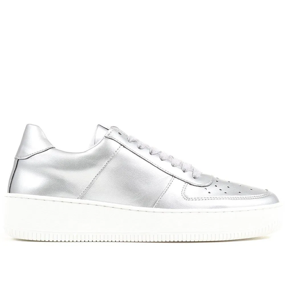 Tabbee Apple Leather Trainers - TABBEE / 323 517 - Silver sold by Jones Bootmaker