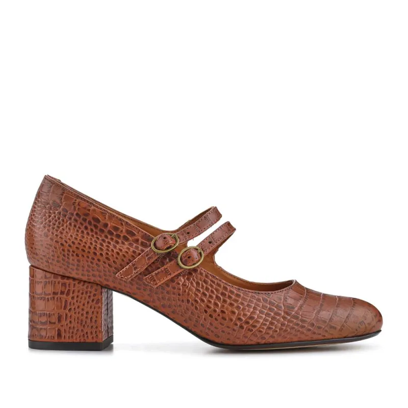 Xanthi Heeled Mary Janes - XANTHI / 325 044 - Brown Croc sold by Jones Bootmaker
