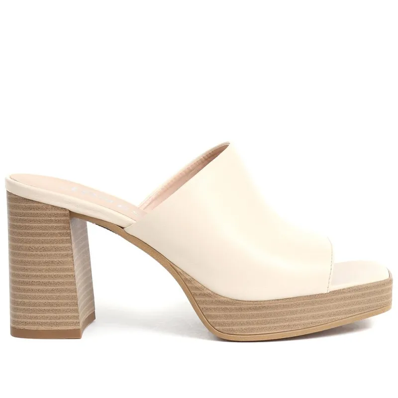 Dominica Leather Heeled Mules - DOMINICA / 323 833 - Cream sold by Jones Bootmaker