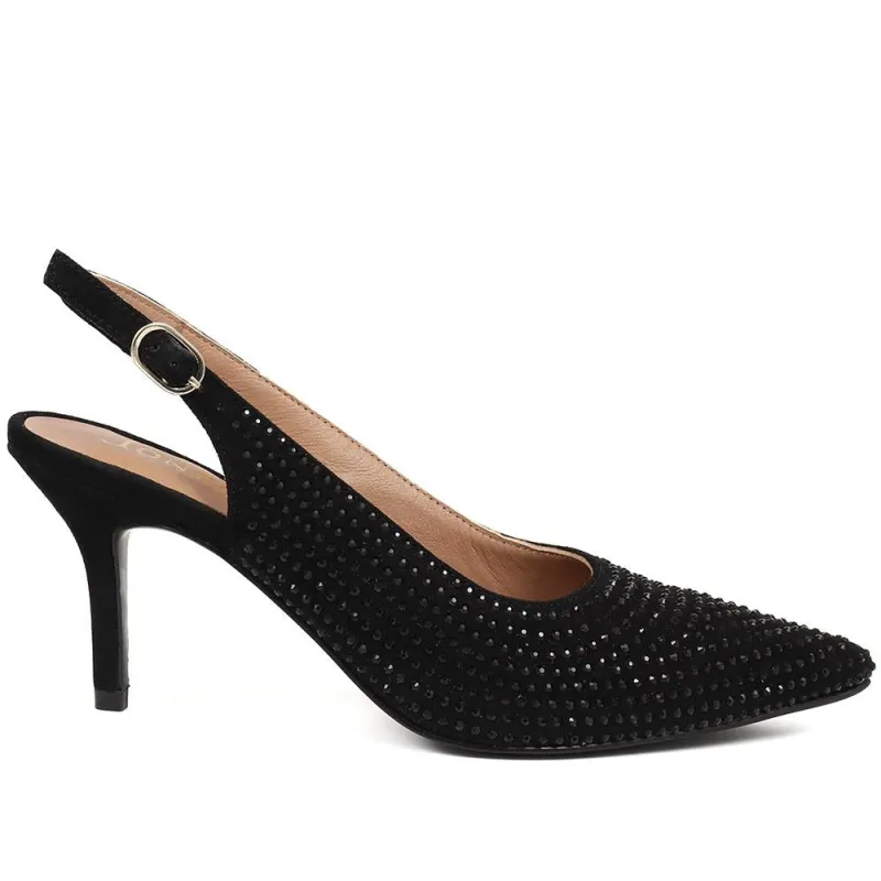 Jewelled Slingback Stiletto Heels - KAMALIA / 324 331 - Black sold by Jones Bootmaker