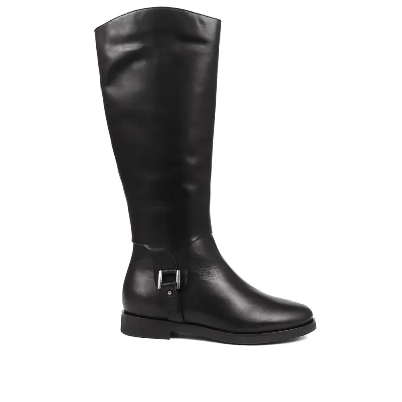 Buckle Detail Leather Riding Boots - KATI / 324 324 - Black sold by Jones Bootmaker