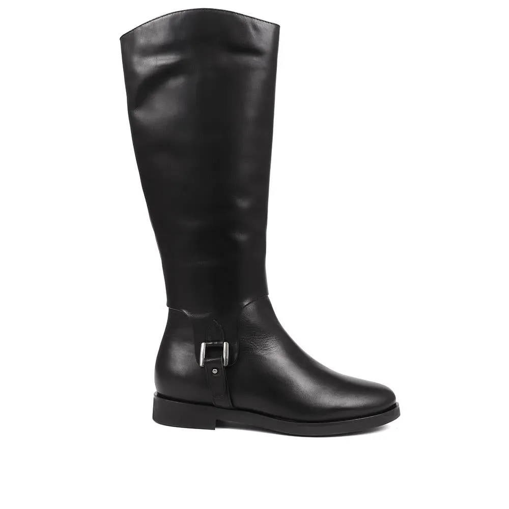 Buckle Detail Leather Riding Boots - KATI / 324 324 - Black sold by Jones Bootmaker