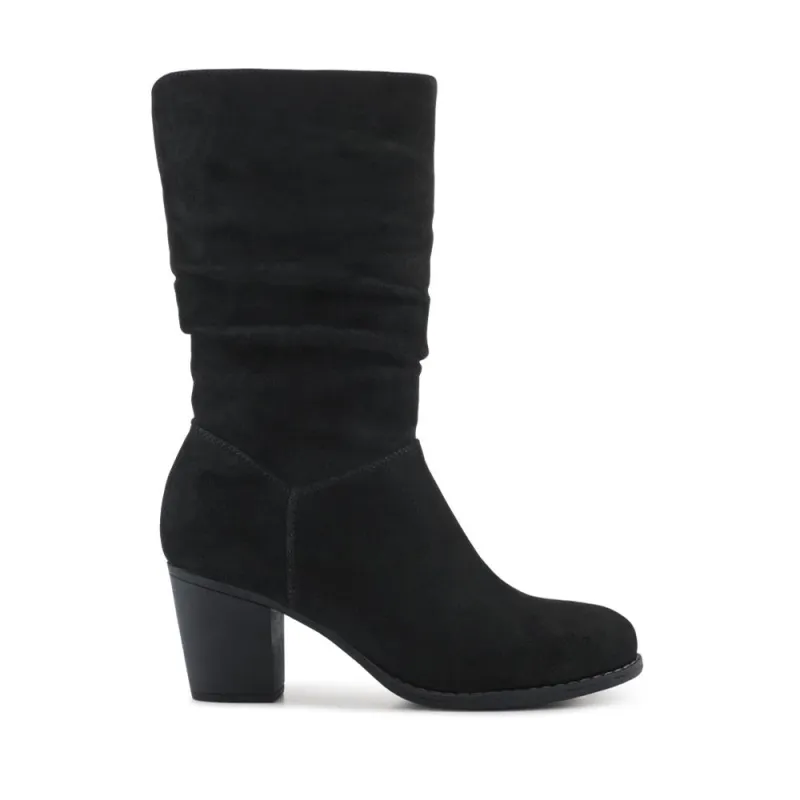 Block Heel Long Boots - SANYI42025 / 328 483 - Black Faux Suede sold by Jones Bootmaker