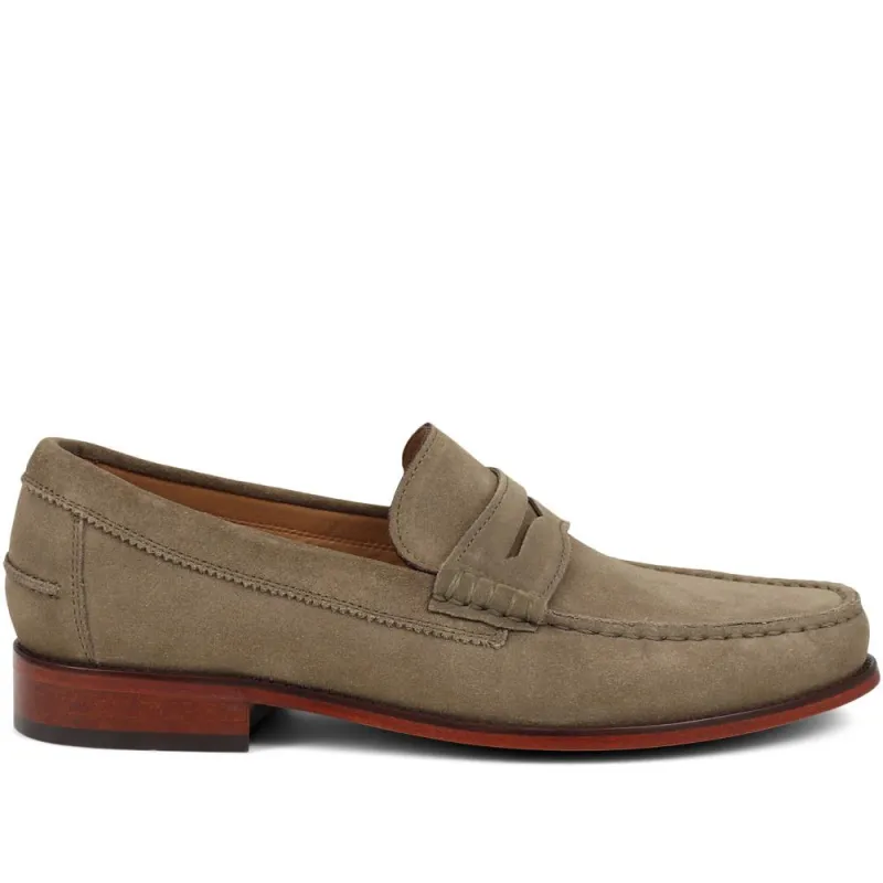 Rivers Leather Penny Loafers - RIVERS / 321 662 - Olive Suede sold by Jones Bootmaker