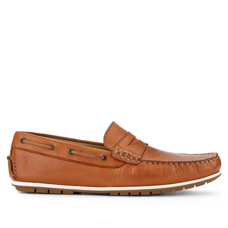 Parks Casual Leather Moccasins - PARKS / 327 313 - Tan sold by Jones Bootmaker