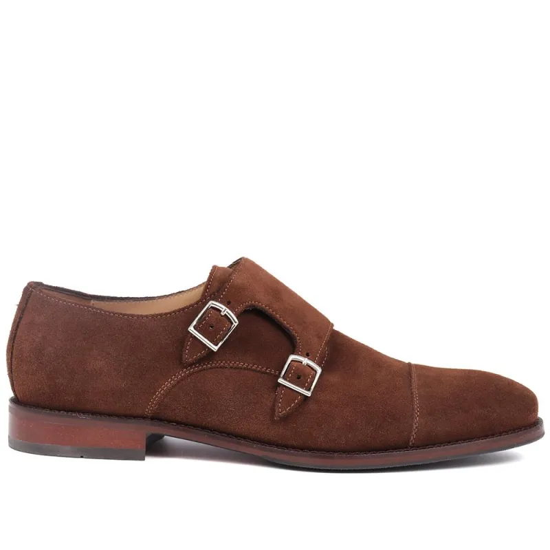 Nathaniel Leather Double Monk Shoes - NATHANIEL / 320 484 - Brown Suede sold by Jones Bootmaker