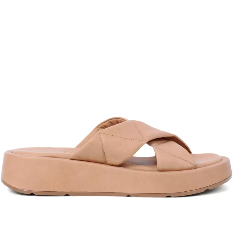 Madeley Leather Platform Mule Sandals - MADELEY / 324 028 - Tan sold by Jones Bootmaker