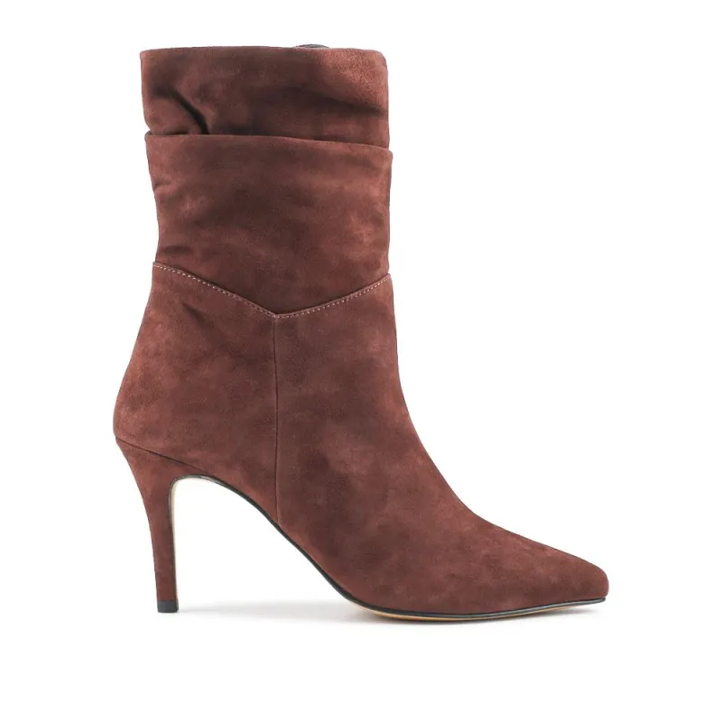 Luisa Leather Stiletto Heel Boots - LUISA / 324 250 - Burgundy Suede sold by Jones Bootmaker