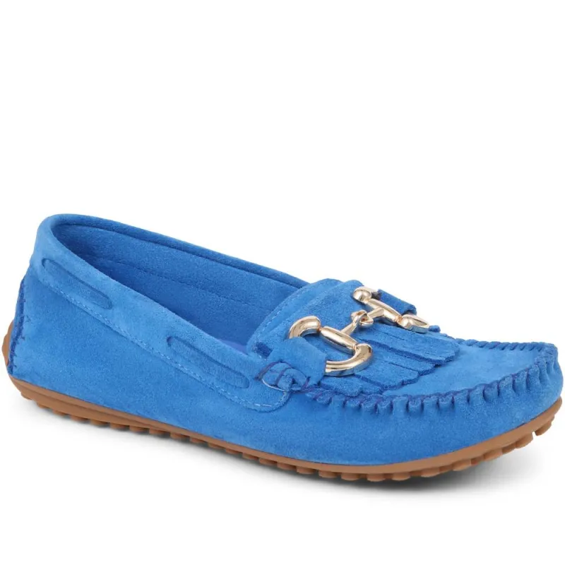 Giustina Suede Buckle Moccasins - GIUSTINA / 323 917 - Cobalt sold by Jones Bootmaker