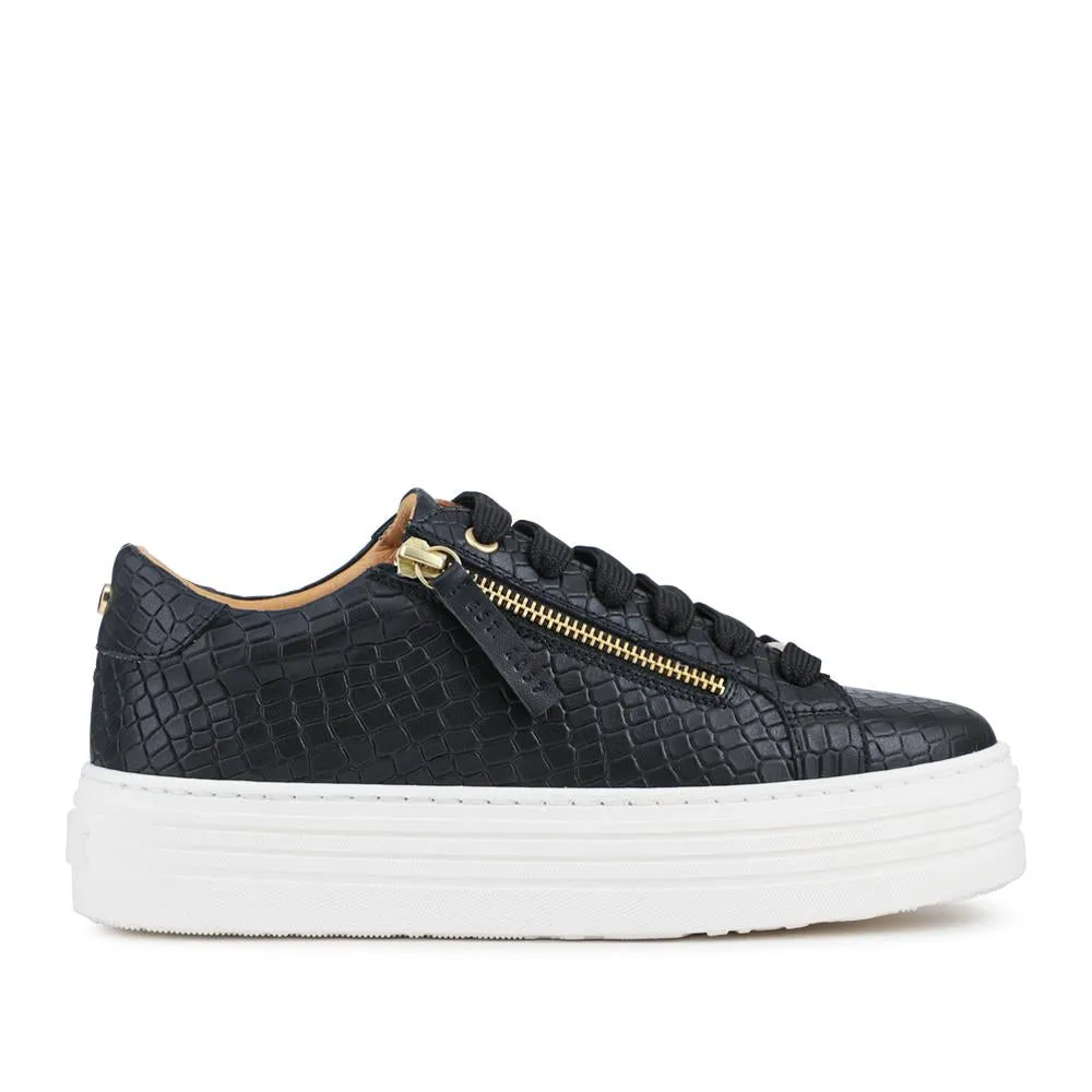 Amaliada Leather Platform Trainers - AMALIADA / 325 316 - Black Croc sold by Jones Bootmaker