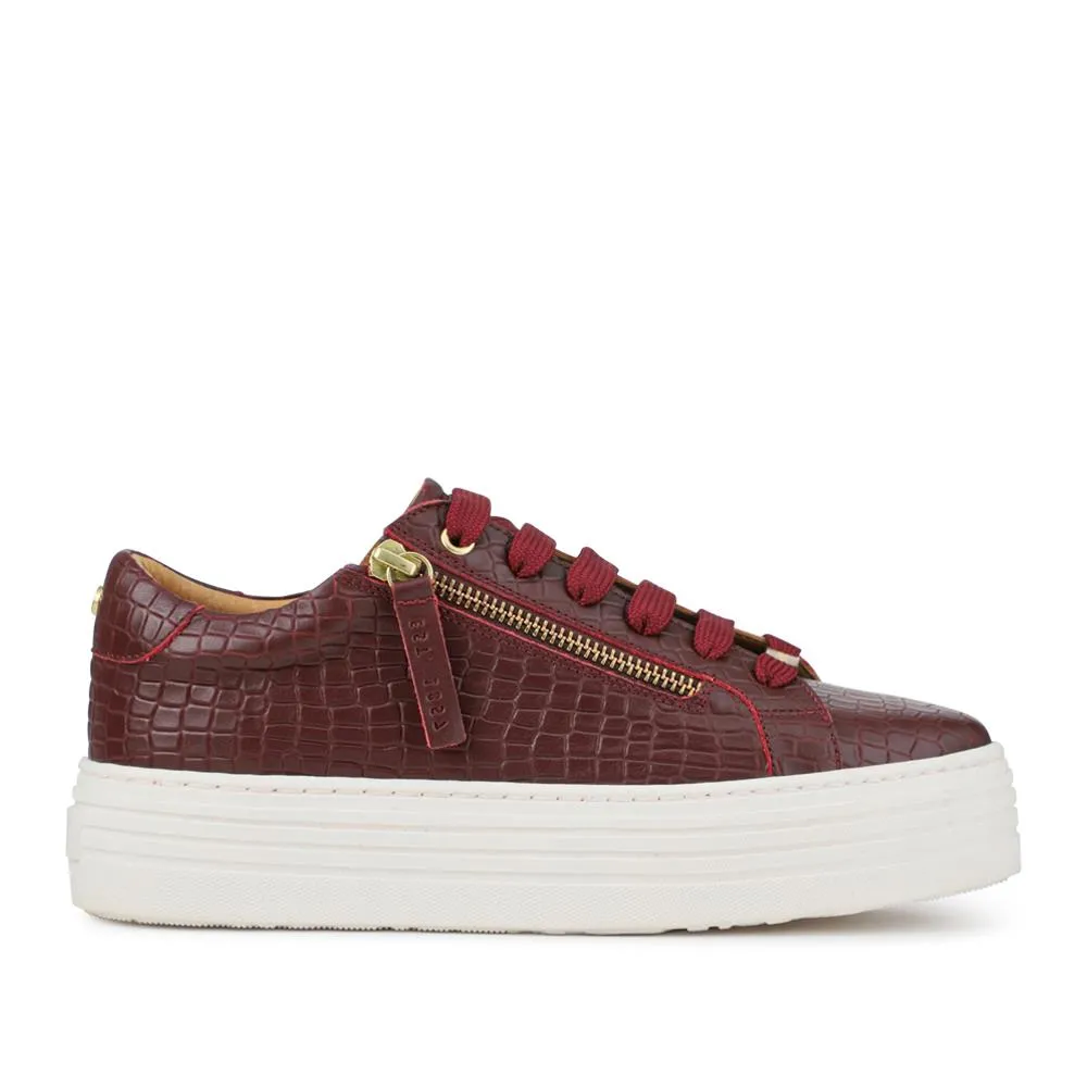 Amaliada Leather Platform Trainers - AMALIADA / 325 316 - Burgundy Croc sold by Jones Bootmaker