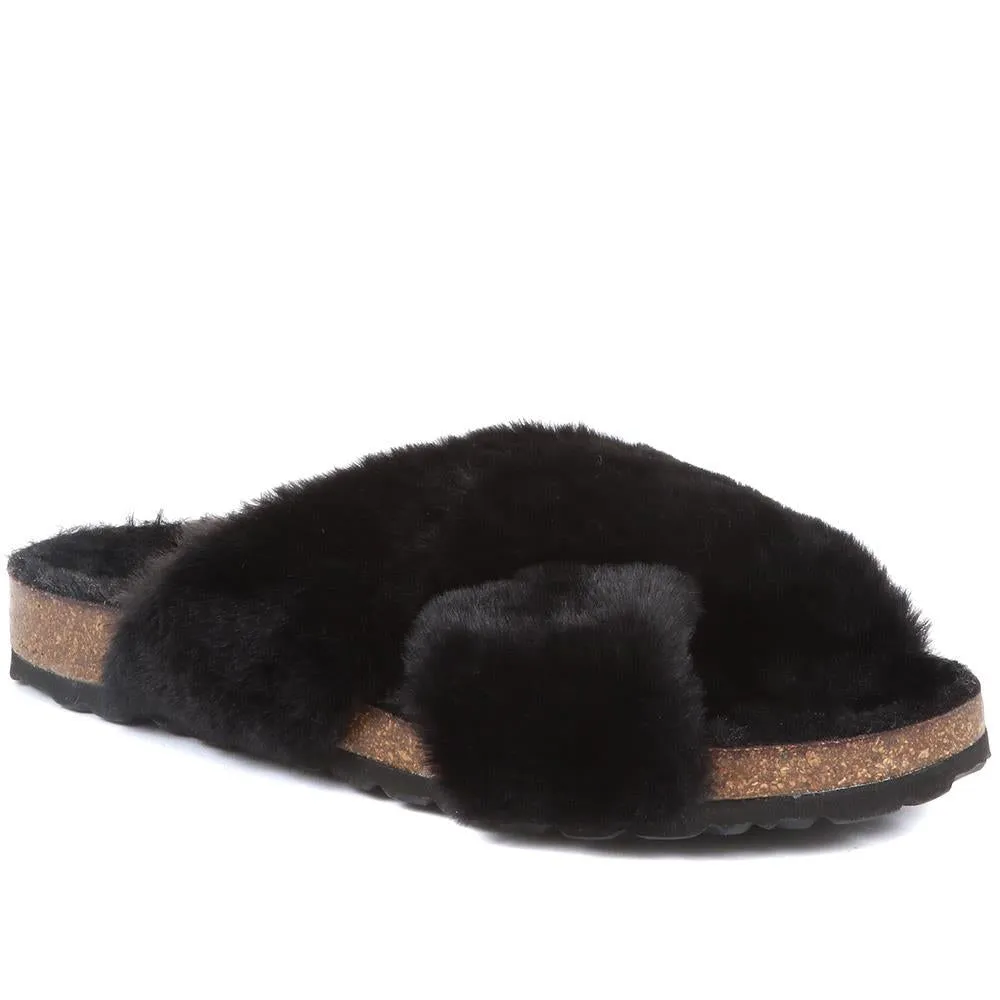 Totto Faux Fur Slider Slippers - TOTTO / 321 669 - Black sold by Jones Bootmaker product image thumbnail 2