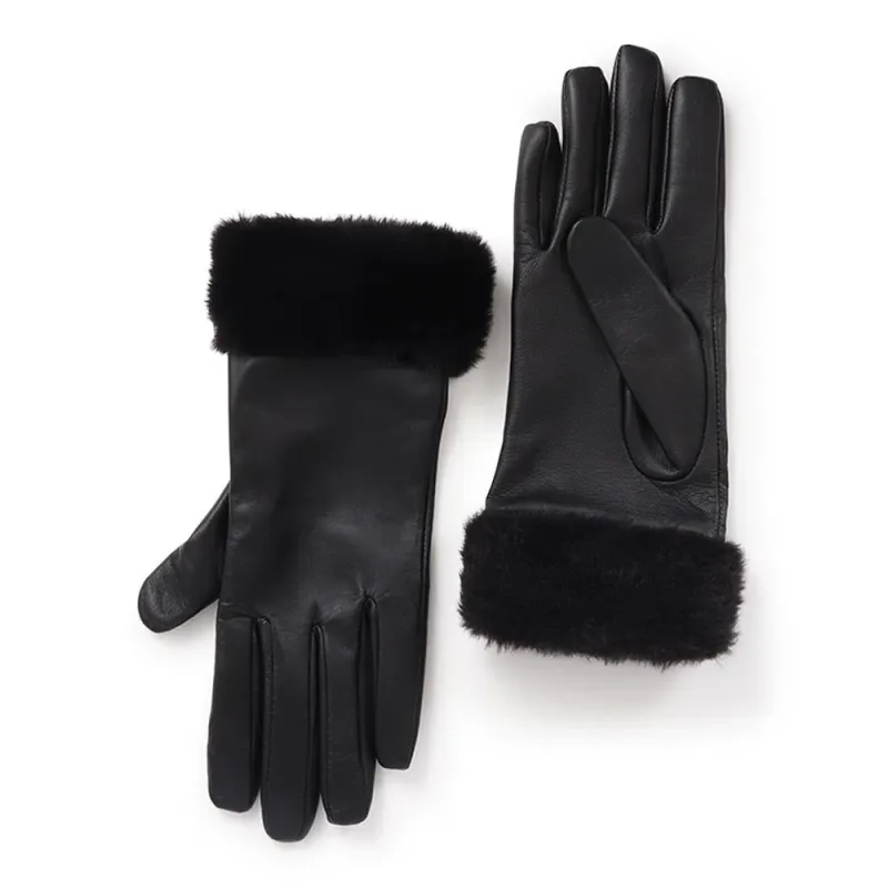 Faux Fur Cuffed Leather Gloves - VENITA / 324 771 - Black sold by Jones Bootmaker