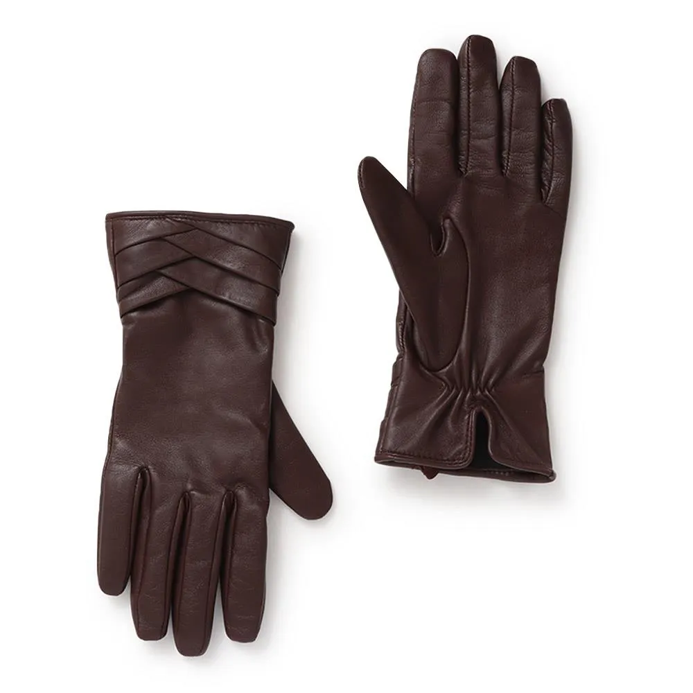 Woven Detail Leather Gloves - VIANCA / 324 772 - Brown sold by Jones Bootmaker