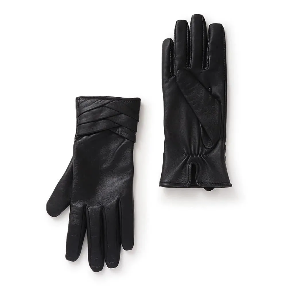 Woven Detail Leather Gloves - VIANCA / 324 772 - Black sold by Jones Bootmaker
