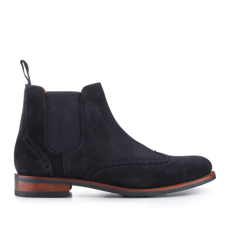 Barrett Goodyear Welted Leather Wingtip Boots - BARRETT / 327 962 - Navy Suede sold by Jones Bootmaker