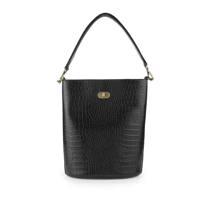 Willowdale Leather Shoulder Bag - WILLOWDALE / 327 012 - Black Croc sold by Jones Bootmaker