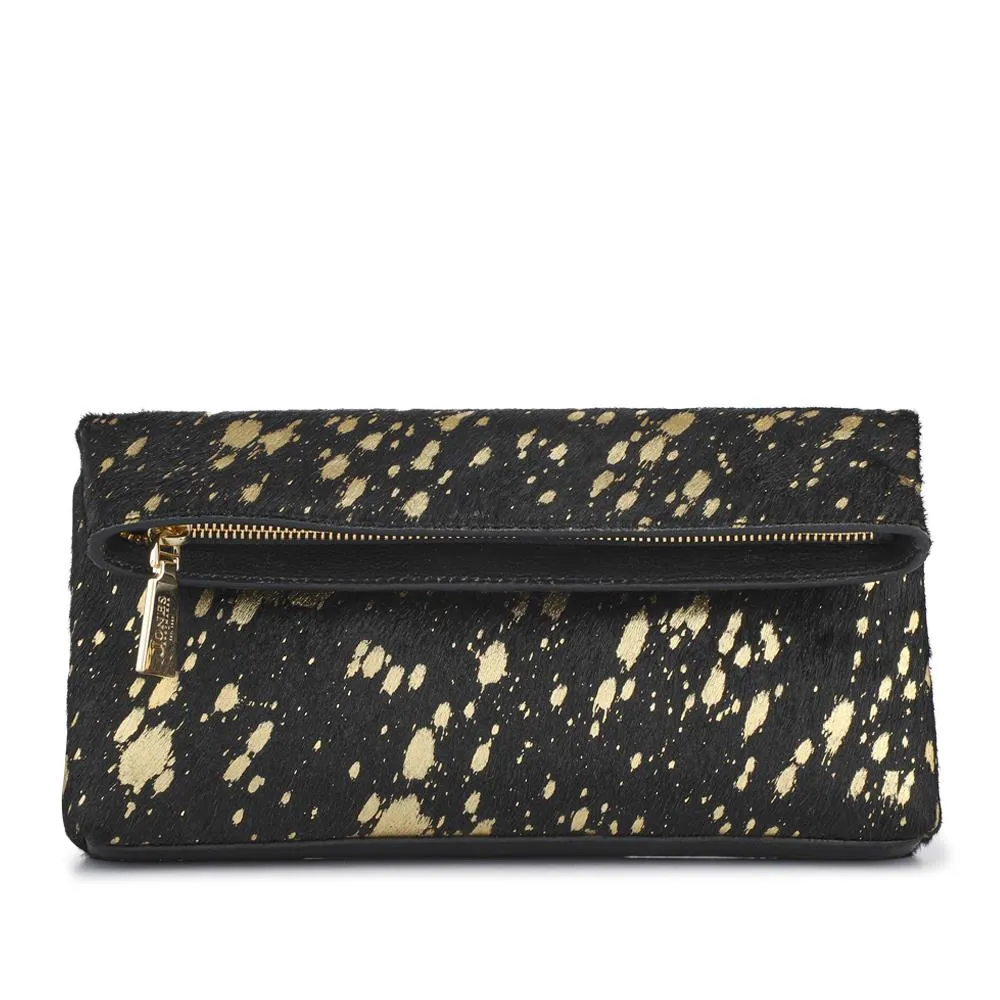 Wylie Fold-Over Metallic Clutch - WYLIE / 323 893 - Black Sparkle sold by Jones Bootmaker