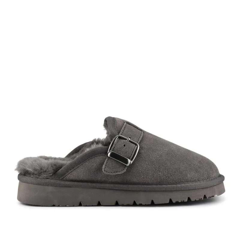 Fiora Leather Mule Slippers - FIORA / 328 490 - Grey sold by Jones Bootmaker