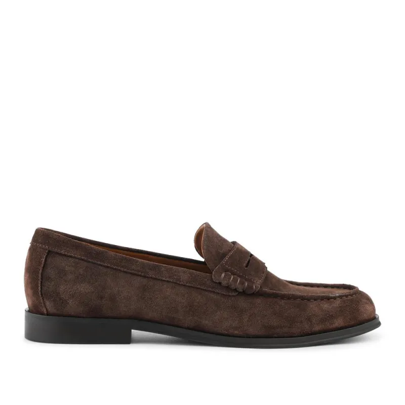 Quadir Slip On Leather Penny Loafers - QUADIR / 328 620 - Dark Brown Suede sold by Jones Bootmaker