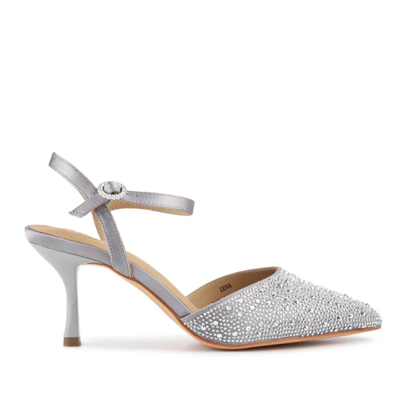 Zena Leather Heeled Court Shoes - ZENA / 327 780 - Silver Glitter sold by Jones Bootmaker