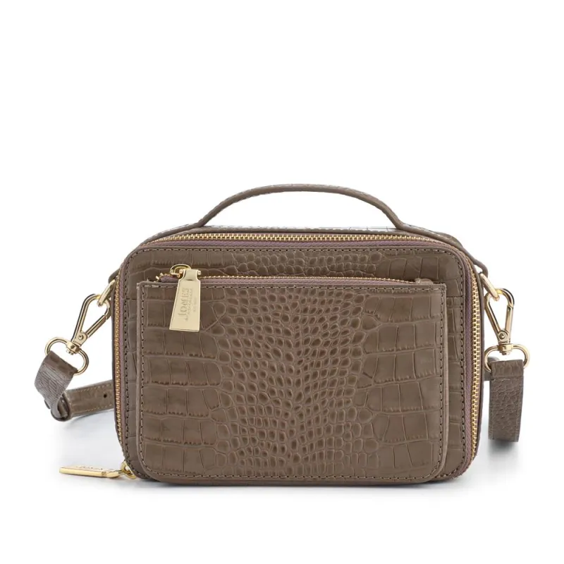 Waldorf Leather Zip-Up Handbag - WALDORF / 327 324 - Taupe Croc sold by Jones Bootmaker