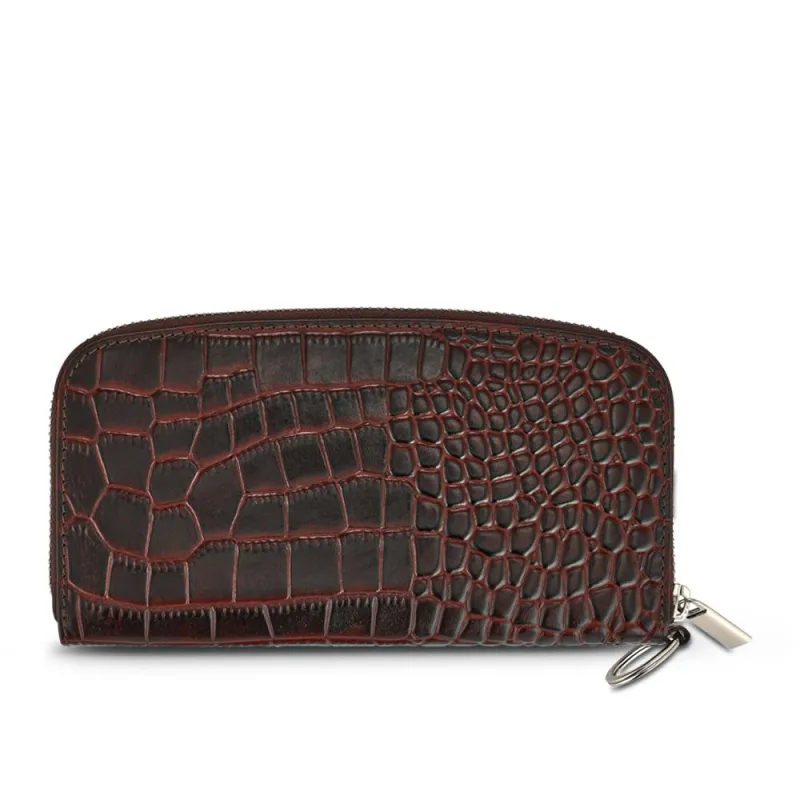 Windflower Croc-Patterned Leather Wallet - WINDFLOWER / 328 539 - Chocolate Croc sold by Jones Bootmaker