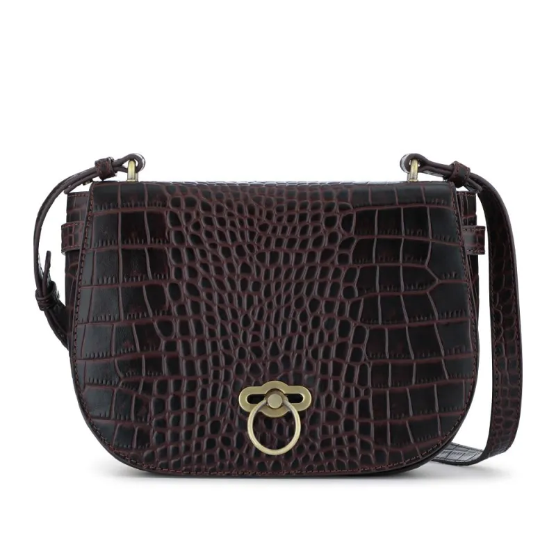 Vesper1 Leather Handbag - VESPER1 / 328 016 - Chocolate Croc sold by Jones Bootmaker