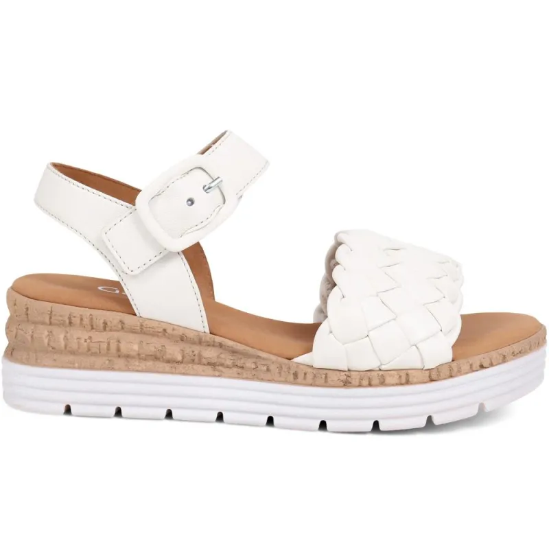 Leather Wedge Heeled Sandals  - GAB39503 / 325 081 - White sold by Jones Bootmaker