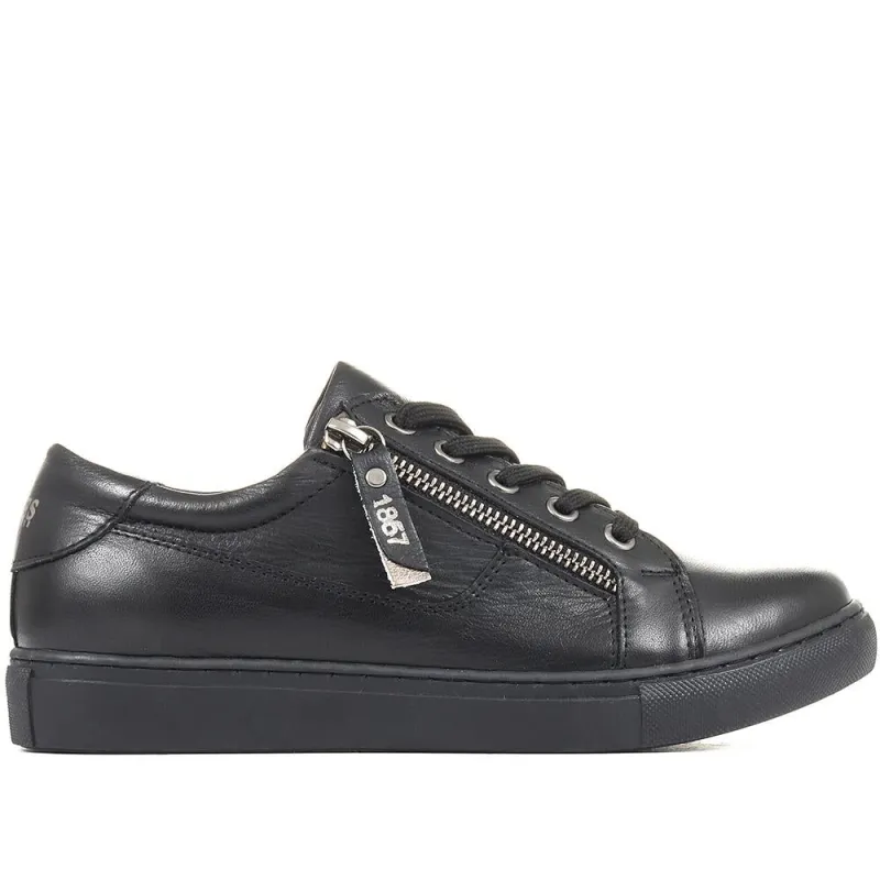 Padova Leather Lace-Up Trainers - PADOVA / 320 235 - Black-Black sold by Jones Bootmaker