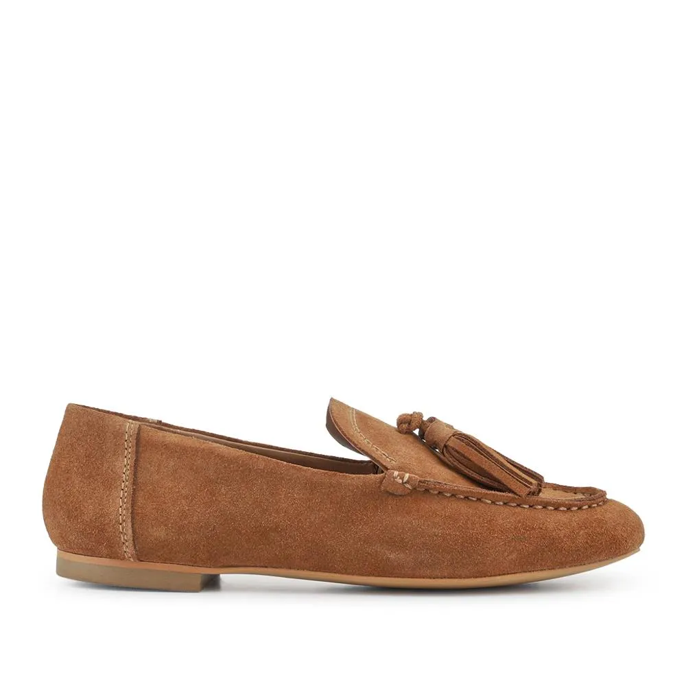 Lucee Tasselled Leather Loafers - LUCEE / 328 547 - Brown Suede sold by Jones Bootmaker